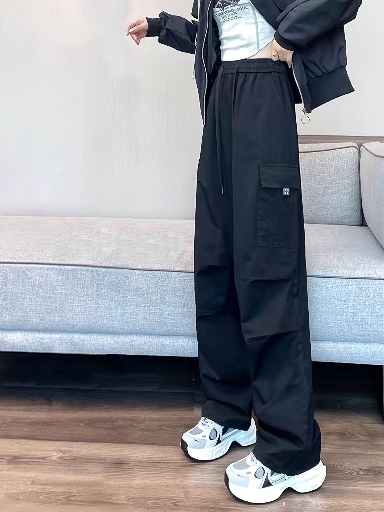 Women&Apos;S Olive Green Cargo Pants - Casual Flap Pockets, Wide-Leg Design, Machine Washable, Spring/Fall Versatile Trousers for Casual Attire, Spring Fall Attire | Relaxed Fit Pants | Nonelastic Fabric