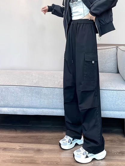 Women&Apos;S Olive Green Cargo Pants - Casual Flap Pockets, Wide-Leg Design, Machine Washable, Spring/Fall Versatile Trousers for Casual Attire, Spring Fall Attire | Relaxed Fit Pants | Nonelastic Fabric