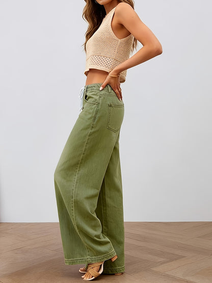 [Stretch-Waist Wide-Leg Jeans] Women's Stretch-Waist Straight-Leg Relaxed Fit Jeans Four-Season Casual High-Waisted Comfortable Wide-Leg Pants Fashionable Pants Suitable For Any Occasion