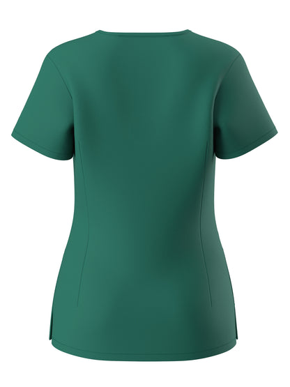 Women's Solid Two-piece Set - Elegant Short Sleeve V Neck Scrub Top & Drawstring Pants Outfits, Clothing