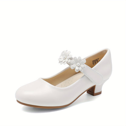 DREAM PAIRS Girls Mary Jane Dress Shoes with Flower & Sole - Low Heel Pumps Suitable for Wedding, Party,, Dance, Princess Outfits - Adjustable Hook-and-Loop Closure, Cushioned Insole, Year-Round Wear for to