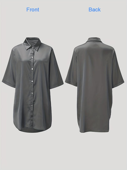 European And American Solid Color Sexy Shirt for Women Comfortable And Smooth Home Wear Long Pajamas