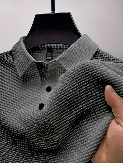 Men's Ice Silky Elastic Solid Short Sleeved Lapel Golf Shirt, Summer Outdoor Cool Polo Shirt T-shirt, Men's Gift