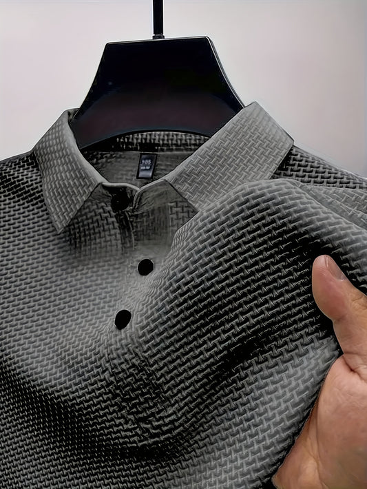 Men's Ice Silky Elastic Solid Short Sleeved Lapel Golf Shirt, Summer Outdoor Cool Polo Shirt T-shirt, Men's Gift