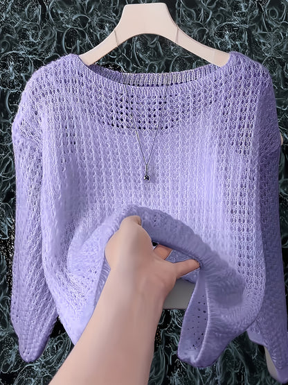 2026 Women'S Hollow Out Sweater Cardigan Long Sleeve Open Front Crochet Cover Up Lightweight Casual Layering Outerwear Soft Top For Spring Fall Winter Resort Wear
