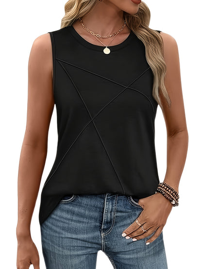 Solid Color Three-piece Set Of Europe And The United States Elegant Fashion Casual Loose Shirt Round Neck Pleated Sleeveless Vest