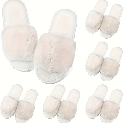 6 Pairs Wedding Bridesmaid Slippers Women Fluffy Open Toe Slippers Fuzzy Plush House Slippers For Bridal Party