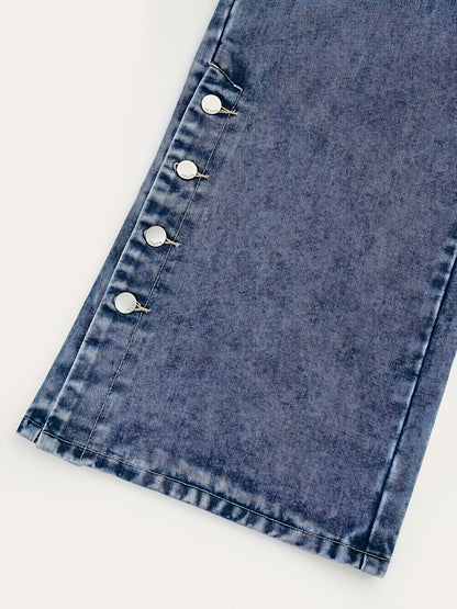 Women'S Casual Fashion Button-Waist Relaxed Fit Jeans Featuring an Open-Hem Design, Versatile for Multiple Occasions a Timeless, Year-Round Staple That Pairs Effortlessly with Any Outfit