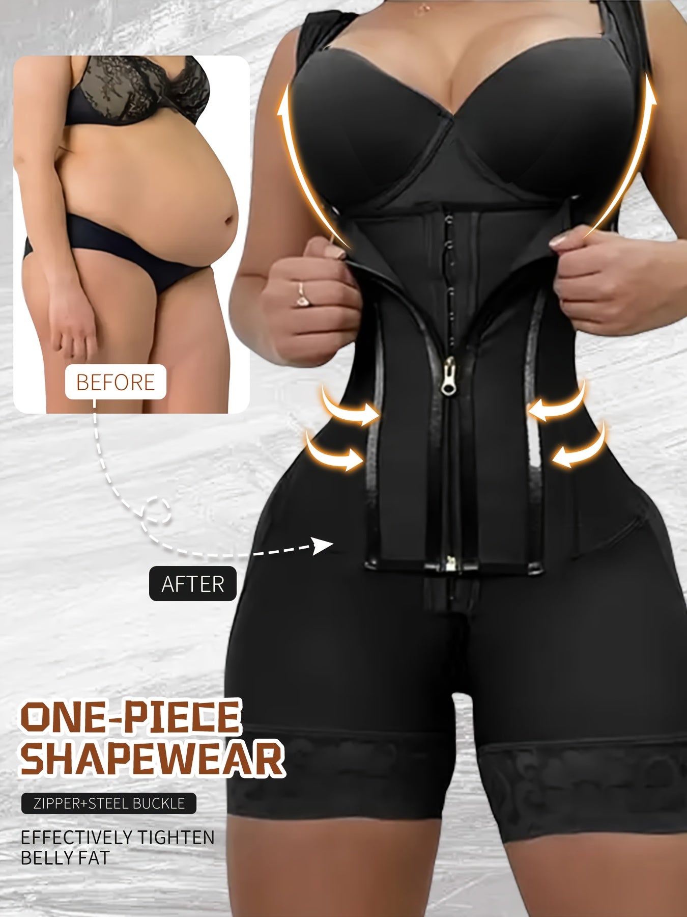 1pc Women Colombian Shapewear, Zipper Closure, Bust-Open, Tummy Control, Butt Lifting, Thigh Bodysuit Lingerie