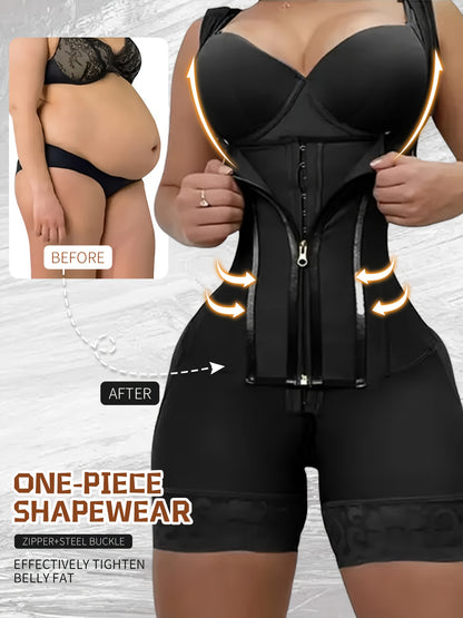 1pc Women Colombian Shapewear, Zipper Closure, Bust-Open, Tummy Control, Butt Lifting, Thigh Bodysuit Lingerie