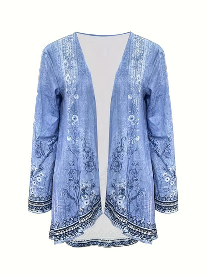 Spring And Autumn New Women Tops Floral Print Cardigan Casual Long-sleeved Thin Coat