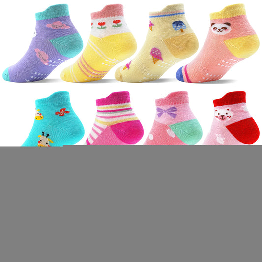 12 Pairs of Non-Slip Socks - Bottom Non-Slip Cotton Socks, Toddler Walking Socks, Baby Socks, Toddler Socks, Girls' Socks, Short Boat Socks, Soft, Comfortable, And Breathable.