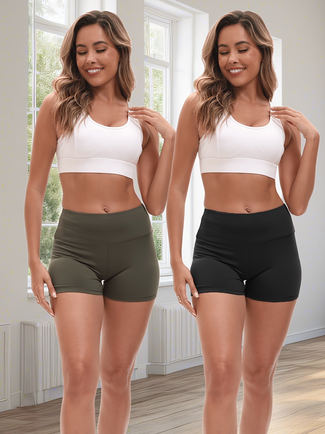 2pcs High Stretch Elastic Waist Cargo Shorts - Women's Shaping, Hip Lifting, Quick-Drying Fitness Pants with 2 Pockets, Solid Color Short Pants Set, Track Shorts Set