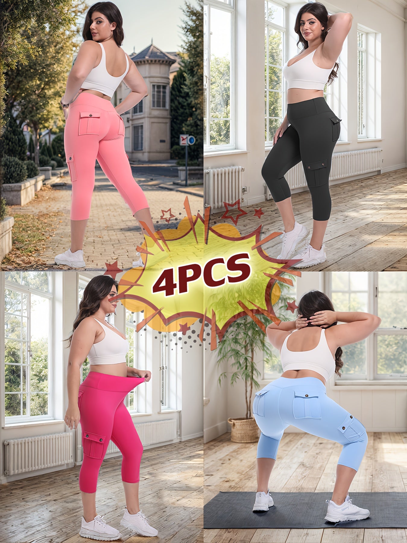 Women's Black/Pink/Blue/Rose Polyester High-Waist Leggings - product view 19