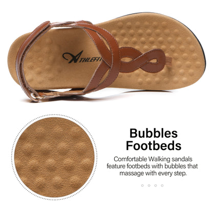 Women's Arch Support Sandals Flat Sandals Adjustable Comfort Walking Sandals, Women Shoes