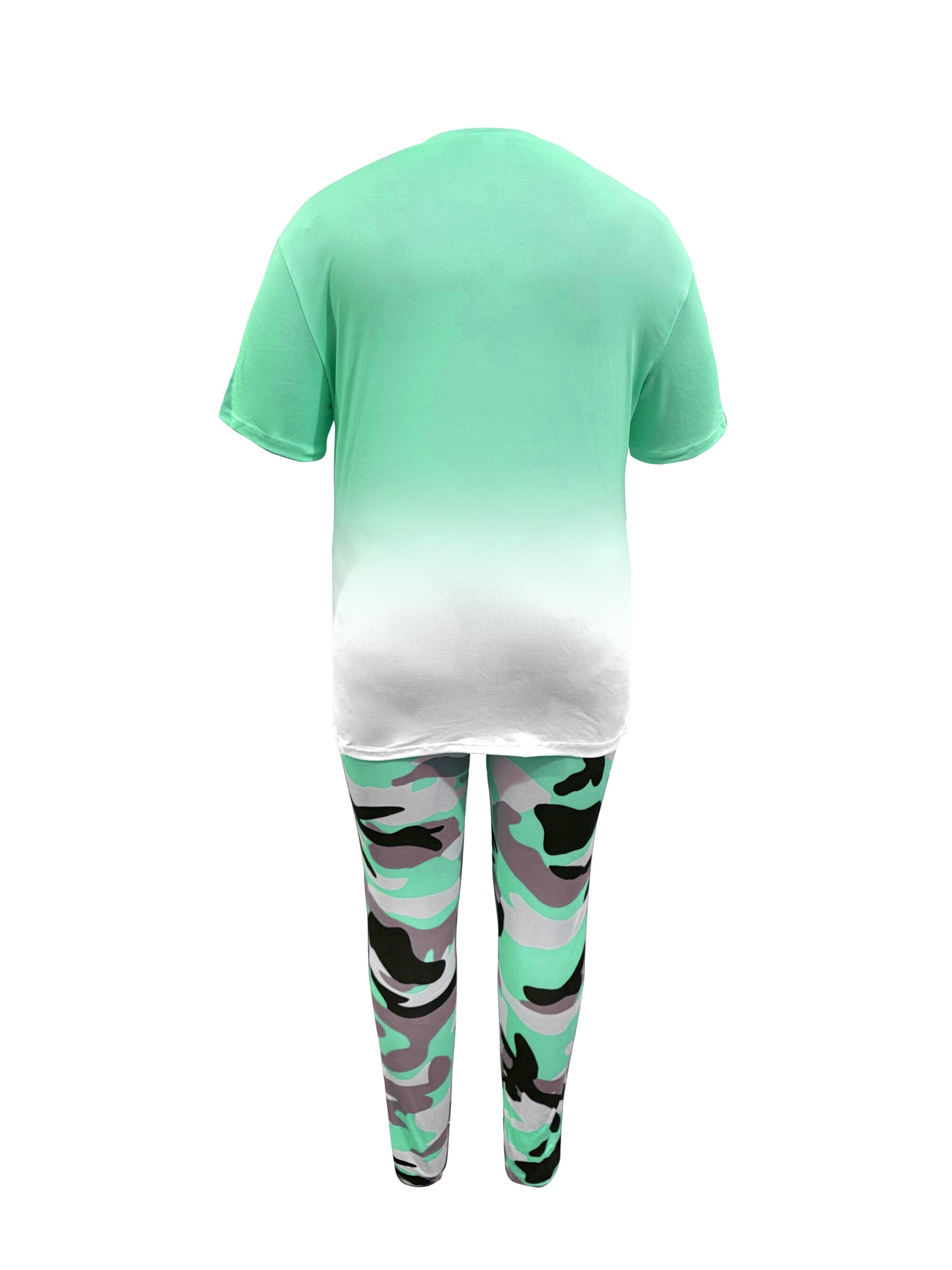 Plus Size - LADIES' Plus Size Daily Fashion Casual Set: Letter Print Crew Neck Short Sleeve T-shirt + Camouflage Long Pants With Pockets