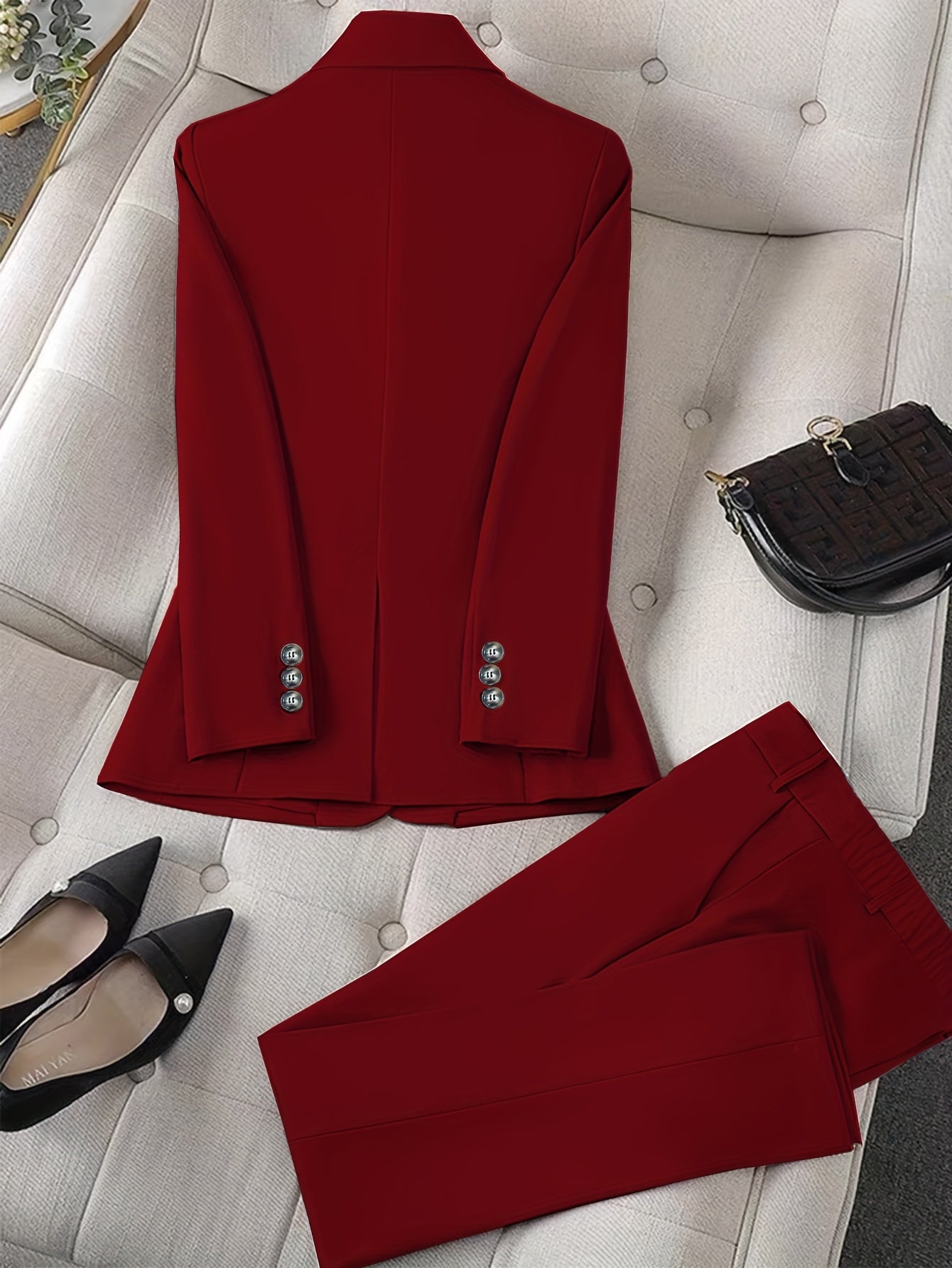 Solid Color Single Button Long Sleeve Single-Breasted Waistcoat Suit Pants Two-Piece Set