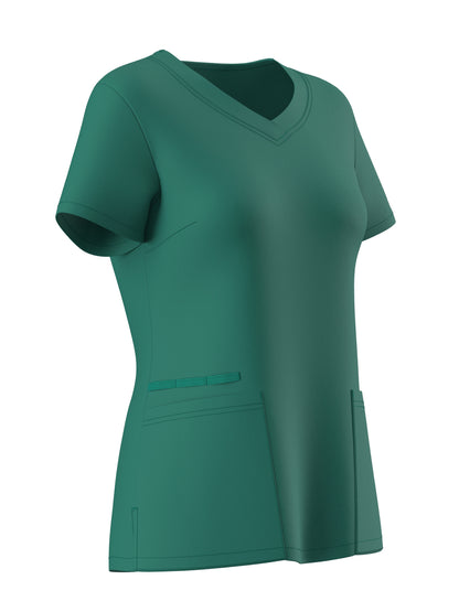 Women's Solid Two-piece Set - Elegant Short Sleeve V Neck Scrub Top & Drawstring Pants Outfits, Clothing