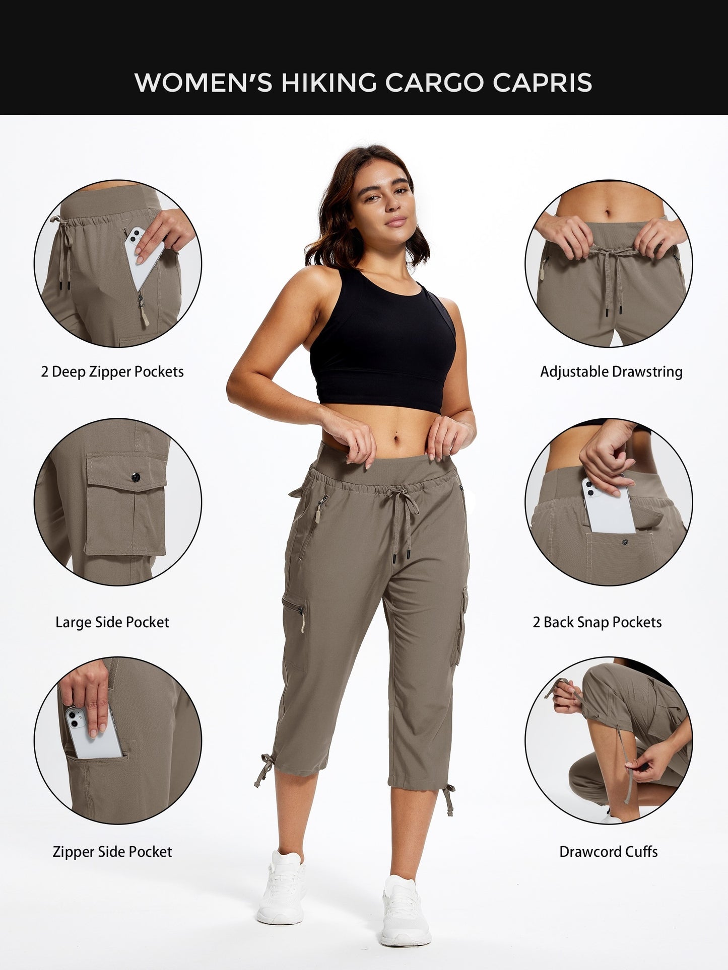 18" Women's Hiking Capris with Pockets Quick Dry Travel Lightweight Cargo Capri Pants Casual Capris for Women