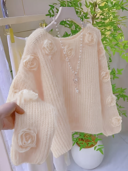 Plus Size - Plus Size - Oversized Pullover, Soft Light Yellow with Rose Lantern Sleeves, Perfect for Casual Outings And Romantic Dates