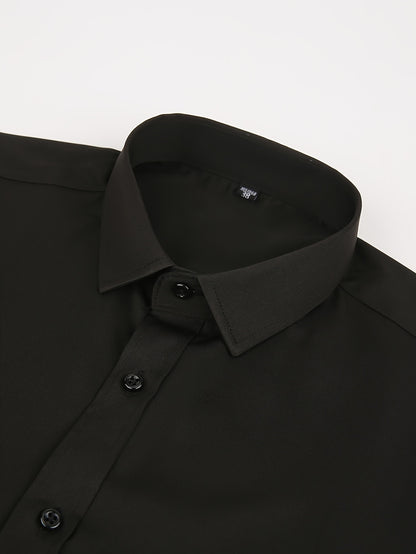 Men's Slim Fit Muscle Shirt - Stretch Polyester Blend Long Sleeve for Body Contouring | Glossy Solid Color Workout & Casual Shirt | Spring/Fall Gym-to-Street Wear (Hand Wash)