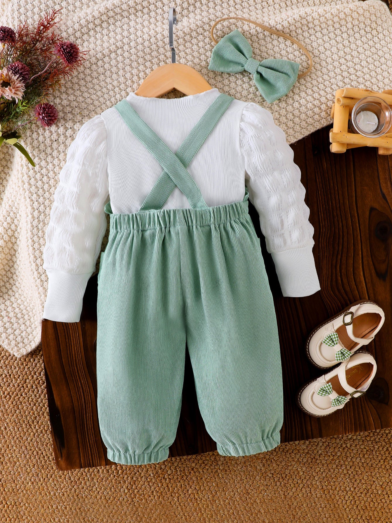 Floral Botanical Embroidered Rompers with Bubble Sleeve Long Sleeve Headband Set 3pcs Baby Girl Clothes Toddler Girls Spring Outfits Toddler Clothes, Perfect for Outdoor