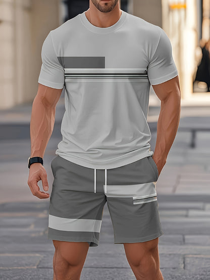 [3D Printing 2pcs Set] Summer 3D Printed Men'S Breathable Comfortable Outdoor Casual Short-Sleeve Crew Neck T-Shirt And Shorts Adult Set