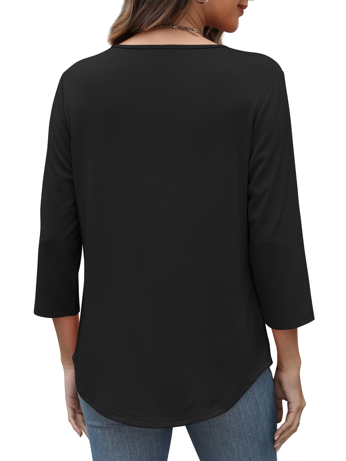 Three-piece Women's 3/4 Long-sleeved Top, Fashionable Ladies' Casual Loose Shirt, Round-neck Pleated T-shirt