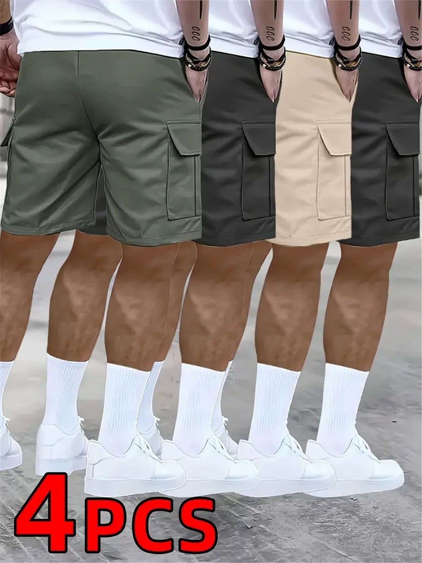 2026 Men's shorts casual loose shorts perfect choice large pocket workwear shorts summer workwear shorts Men's five quarter pants ins trendy straight leg casual five quarter shorts couple basketball pants 4pcs set Match Day Fan Gear Football Apparel for A