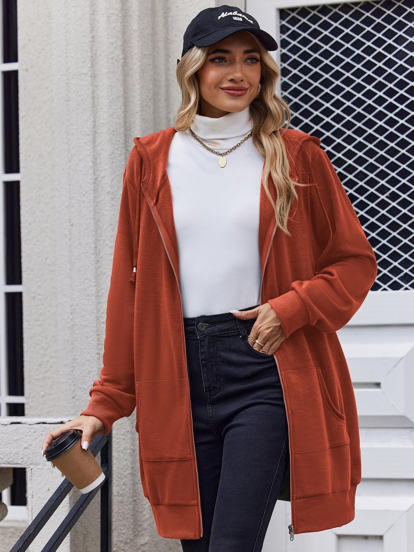 Women'S Zip Up Hoodies Long Sleeve Fall Tunic Hooded Sweatshirt Oversized Fleece Jacket with Pockets Fall Coats