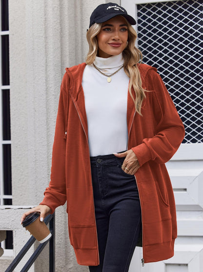 Women'S Zip Up Hoodies Long Sleeve Fall Tunic Hooded Sweatshirt Oversized Fleece Jacket with Pockets Fall Coats