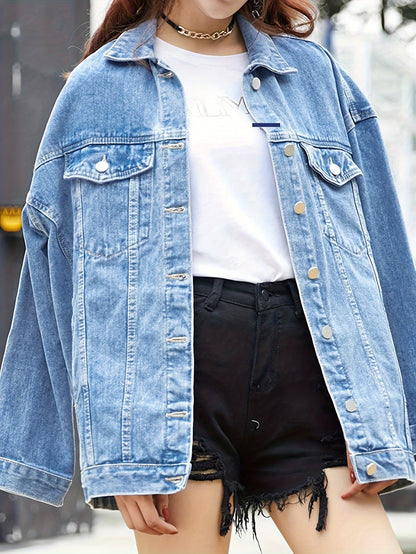 Women'S Oversized Mid-Length Denim Motorcycle Jacket