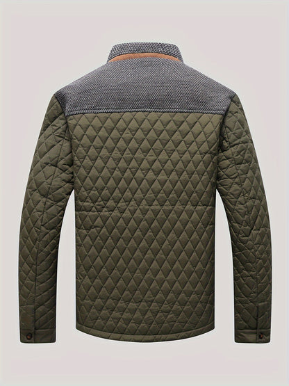 Men's Casual Stand Collar Plaid Side Seam Pocket Patchwork Jacket