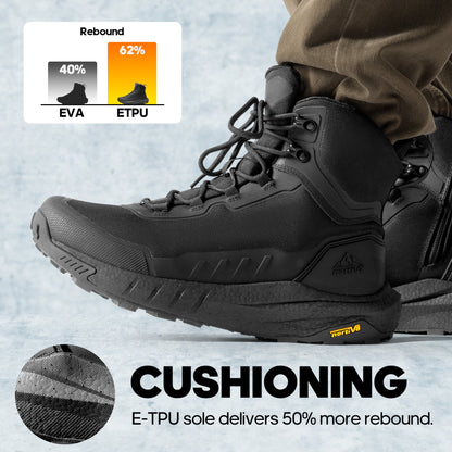 Men's Tactical Hiking Boot Lightweight Cushion Sole Boots for Work All Day Side Zipper Motorcycle Combat Boot 8 Inches