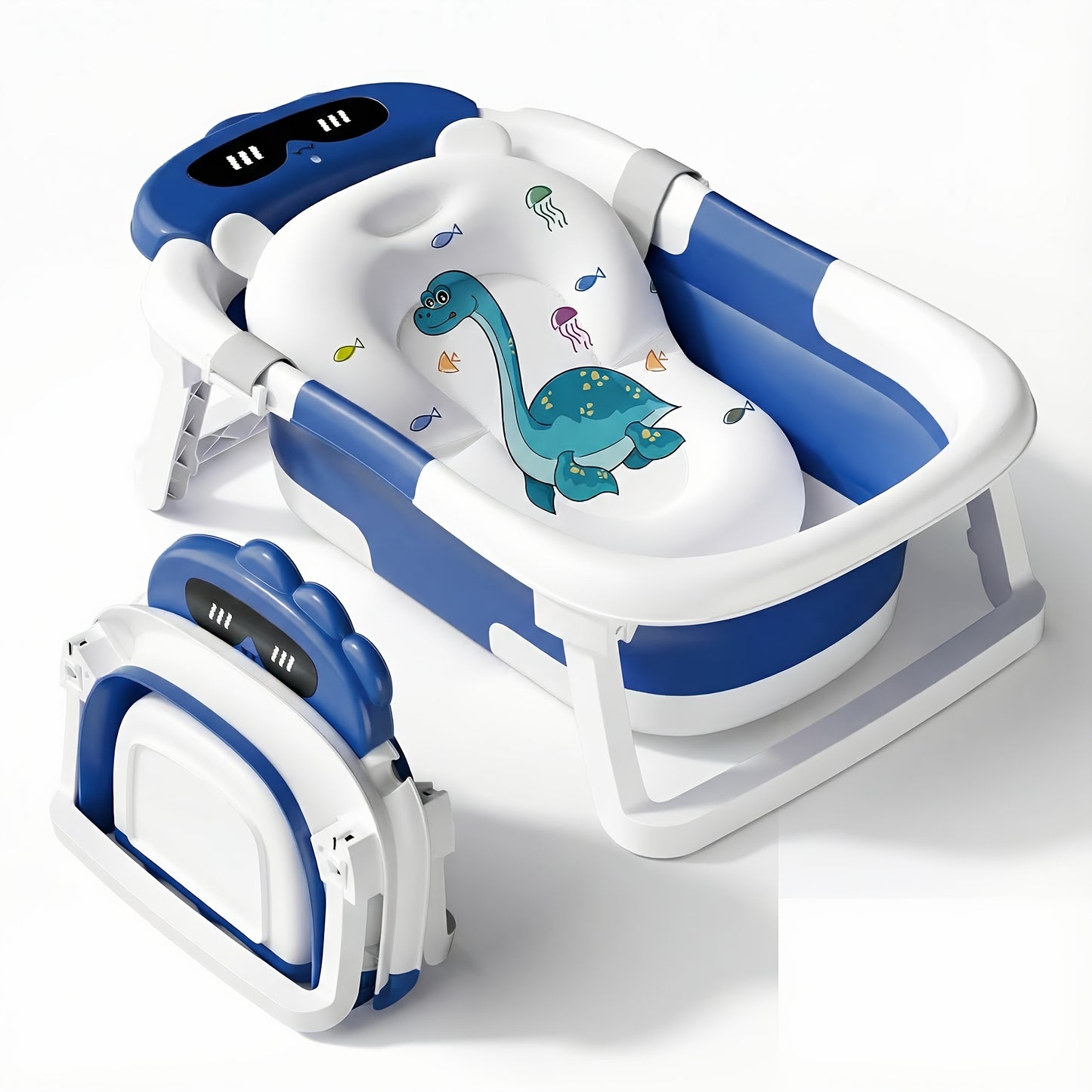 Foldable Baby Bathtub with Soft Cushion | Dinosaur Pattern, Non-Slip Feet & Sturdy Design | Perfect Baby Shower Gift/Christmas/New Year/Birthday Holiday Gift | Travel & Camping Bath Tub