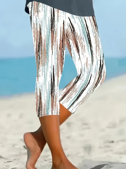 Women'S Elegant Striped Leggings - Abstract Vertical Line Design, Stretchy Comfort Fit, Machine Washable for Spring Summer Fall, Casual & Beach Wear, Seasonal Fashion, Comfortable Fit