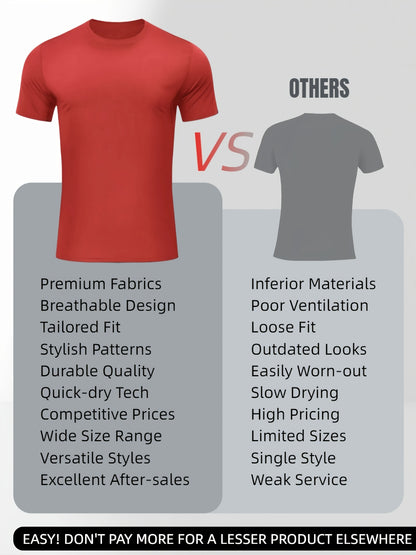 5pcs Men's Breathable Stretchable Sports T-Shirts - 100% Polyester Round Neck Short Sleeve Gym Tees Suitable for Running, Fitness Training, Casual Wear, Machine Washable Athletic Shirts with Regular Fit for Workout & Everyday Use