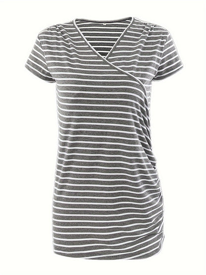 Set of 3 Women'S Short Sleeve Maternity Tops with Side Ruching for Breastfeeding