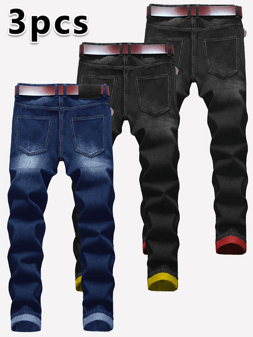 3-pack Men'S Slim Fit Ripped Jeans Distressed Denim Pants Casual Streetwear Fashion Trousers Hip Hop Trendy Joggers For Men