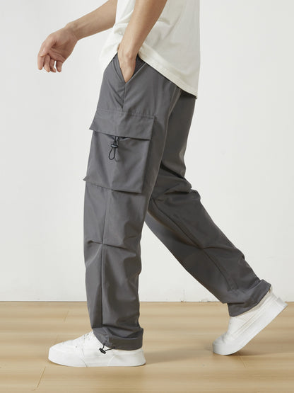 Men'S Straight-Leg Cargo Pants with Multiple Pockets, Suitable for Outdoor Street Fashion