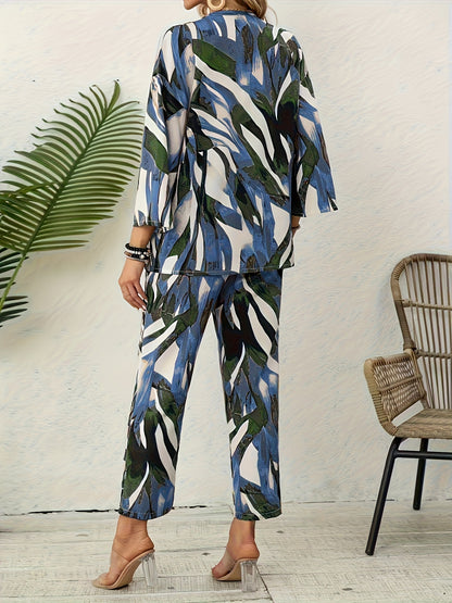 [ Cloud Orientation ] Women'S Elegant Leaf Print Two Piece Set