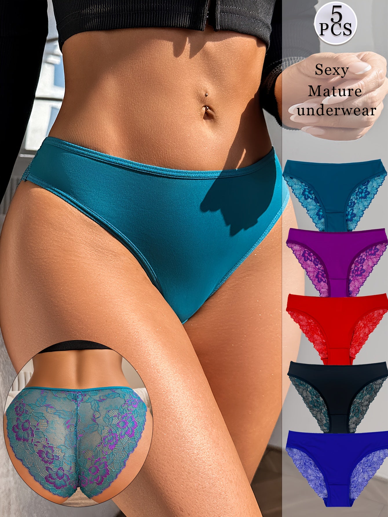 5pcs Ladies Sexy Lace Underwear, Translucent Fashion Elegant Mature Low Waist Panties, Romantic Dating Erotic Brief, Comfortable Soft Breathable Yoga Panties