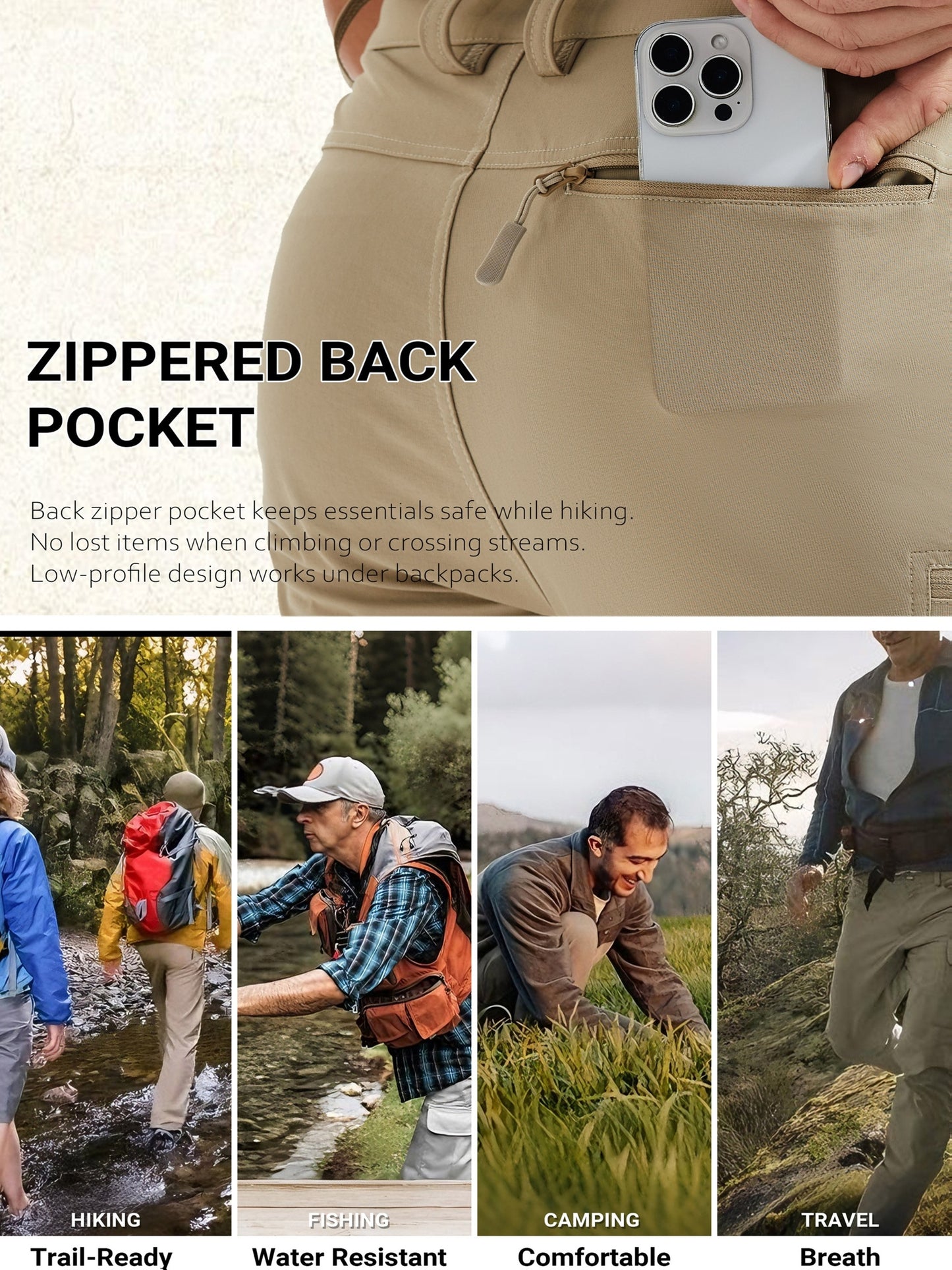 Men'S Cargo Pants Spring Hiking Trousers Quick-Dry Ripstop Stretch Fabric Breathable Moisture-Wicking Lightweight Elastic Waist And 3D-Cut 6 Pockets Outdoor Pants for Fishing Travel Camping, Work in Spring And Summer