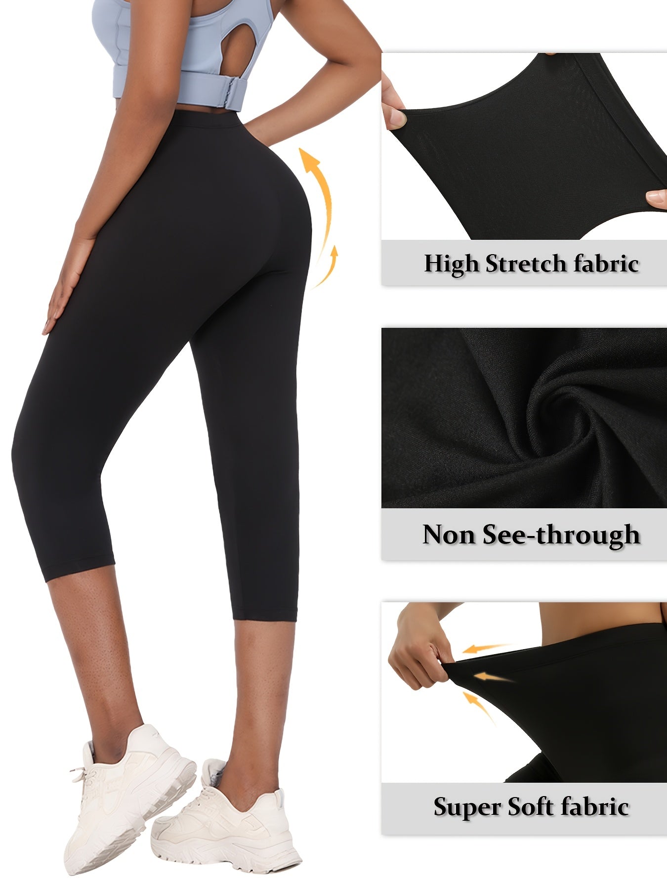 5 Pack Women's High-Elastic Capri Workout Leggings - Opaque Tight-Fit Athletic Pants, Non-See-Through Gym Running Yoga Pants Suitable for Spring/Summer/Fall - Machine Washable Solid Color Capri Length (7/8) Pants