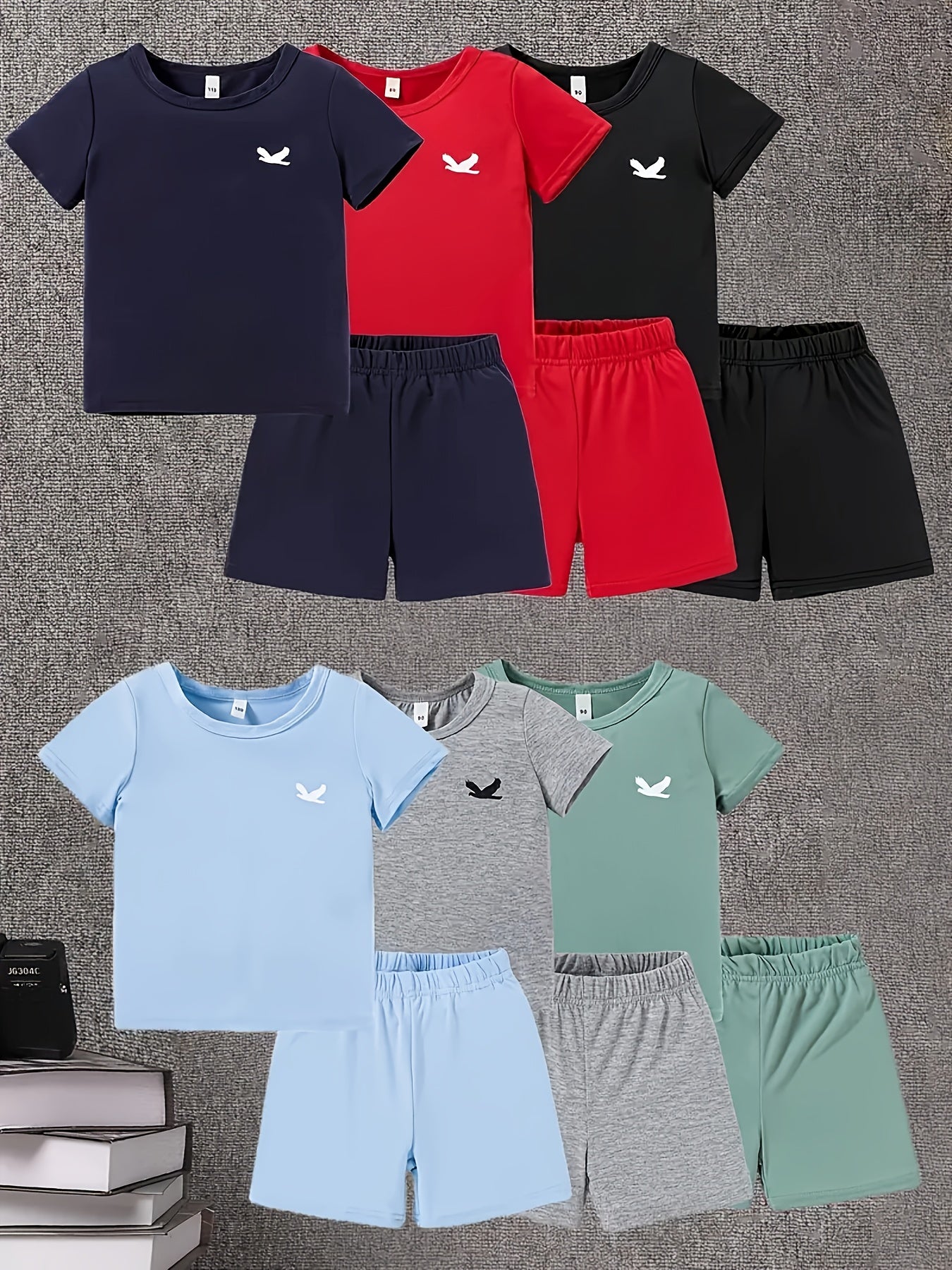 12pcs Targeted Development Summer New Boys' And Girls' Fashion Shorts Set, Printed Casual Set, Six Tops, Six Shorts, for Outdoor