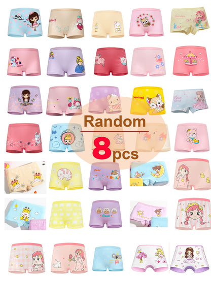 Vifine Random 8pcs Cute Cartoon Girl & Rabbit & Pony Print Briefs, Soft & Comfy Underwear Set, for All Season Wearing