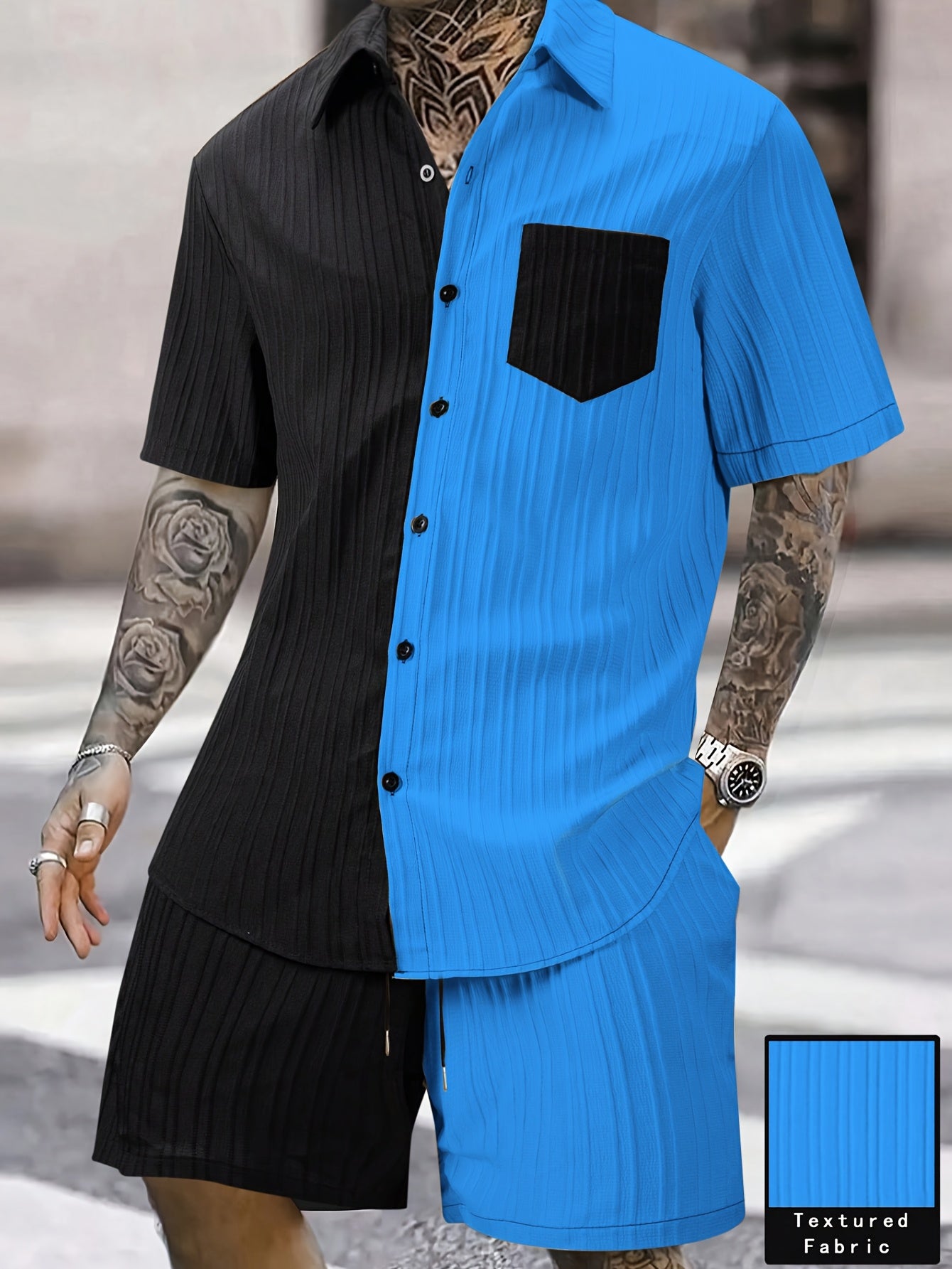 Men's Black + Blue Polyester Shorts - product view 9