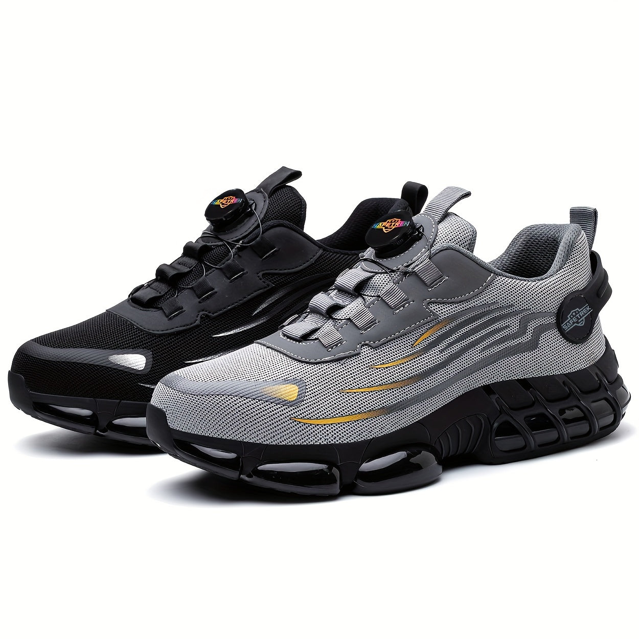 Men Steel Toe Work Shoes - Anti-Puncture, Non-Slip Sole, Rotating Buckle Design, Lightweight PU Breathable Sneakers for Daily Use in Four Seasons Halloween & Christmas
