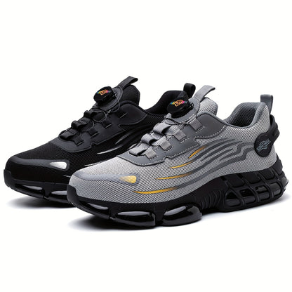 Men Steel Toe Work Shoes - Anti-Puncture, Non-Slip Sole, Rotating Buckle Design, Lightweight PU Breathable Sneakers for Daily Use in Four Seasons Halloween & Christmas