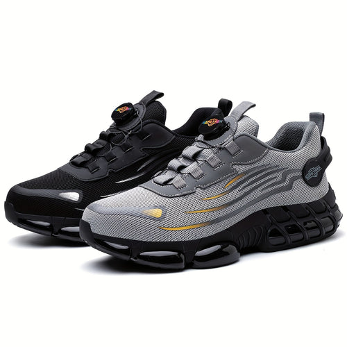 Men Steel Toe Work Shoes - Anti-Puncture, Non-Slip Sole, Rotating Buckle Design, Lightweight PU Breathable Sneakers for Daily Use in Four Seasons Halloween & Christmas